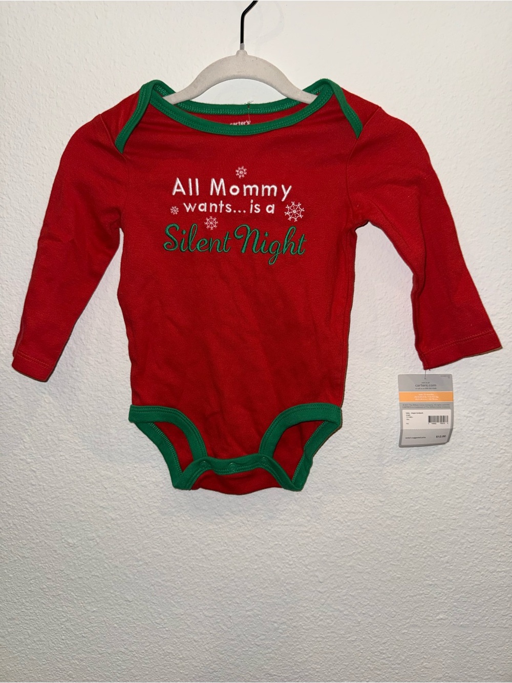 Carter's Red & Green 'Silent Night' Holiday One-Piece Bodysuit